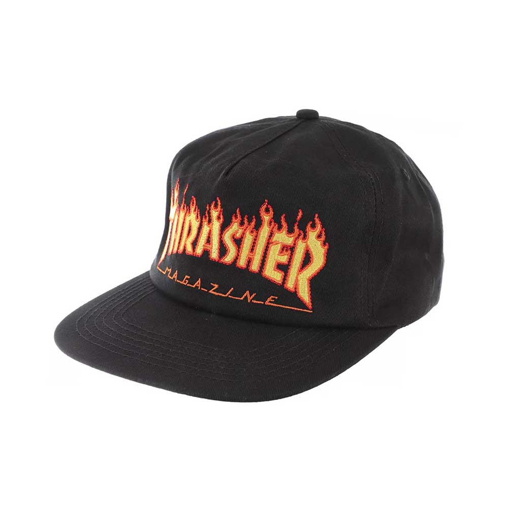 Thrasher Embroidered Flame Logo Snapback Black Hat