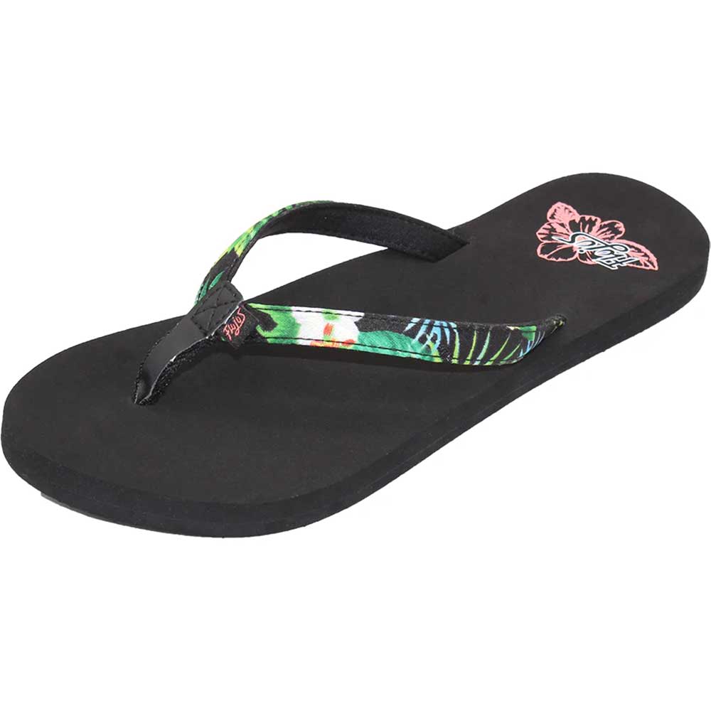 Flojos Keilani Black Hibiscus Women's Sandals