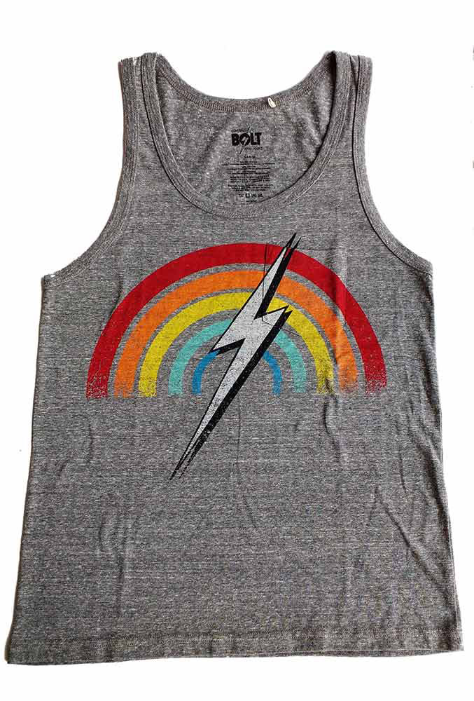 Lightning Bolt Rainbow Triblend Pocket Heather Grey Men's Tank