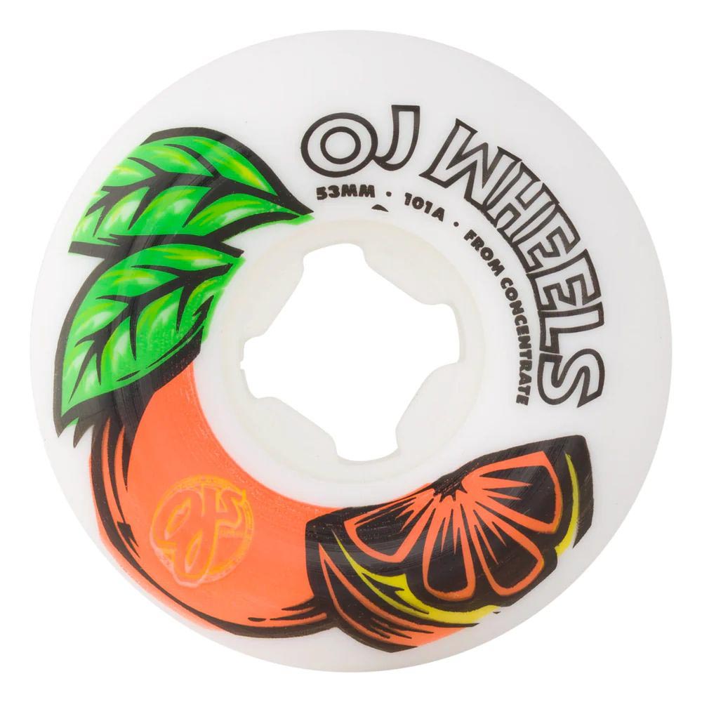 Oj From Concentrate White Orange Hardline 101A 53mm Skateboard Wheels