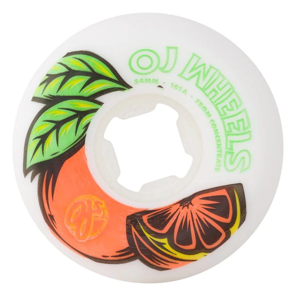 Oj From Concentrate White Orange Hardline 101A 54mm Skateboard Wheels