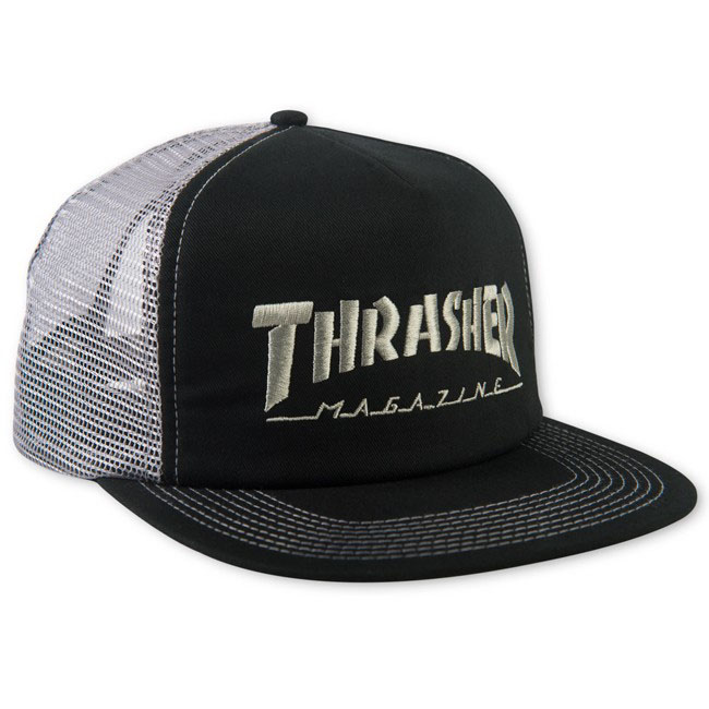 Thrasher Logo Embroidered Mesh Trucker Black Grey Καπέλο