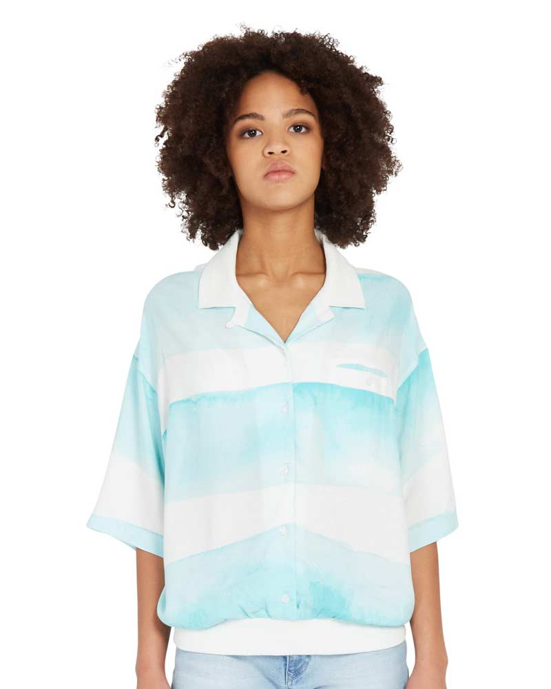 Volcom Stay Stripes Woven SS Pale Aqua Women's Shirt